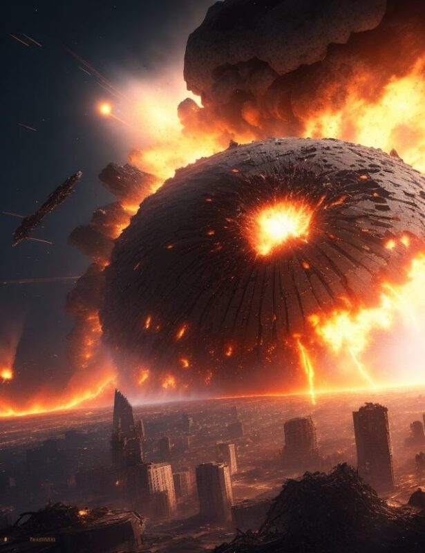 Eclipse of Chaos - The force of the explosion created a deep impact crater where the heart of the city once stood the ground trembled as the shockwaves propagated outward leaving a trail of destruction in their wake flying debris - Image Copyright: contato@agideia.com.br